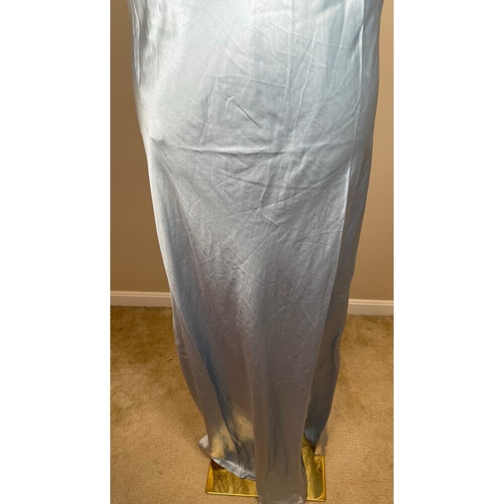 REFORMATION Annabelle Silk Cowl Neck Ruched Draped Horizon Blue Maxi Dress Sz 14 - Picture 4 of 7